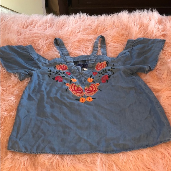 Embroidered Chambray Top - Picture 1 of 3